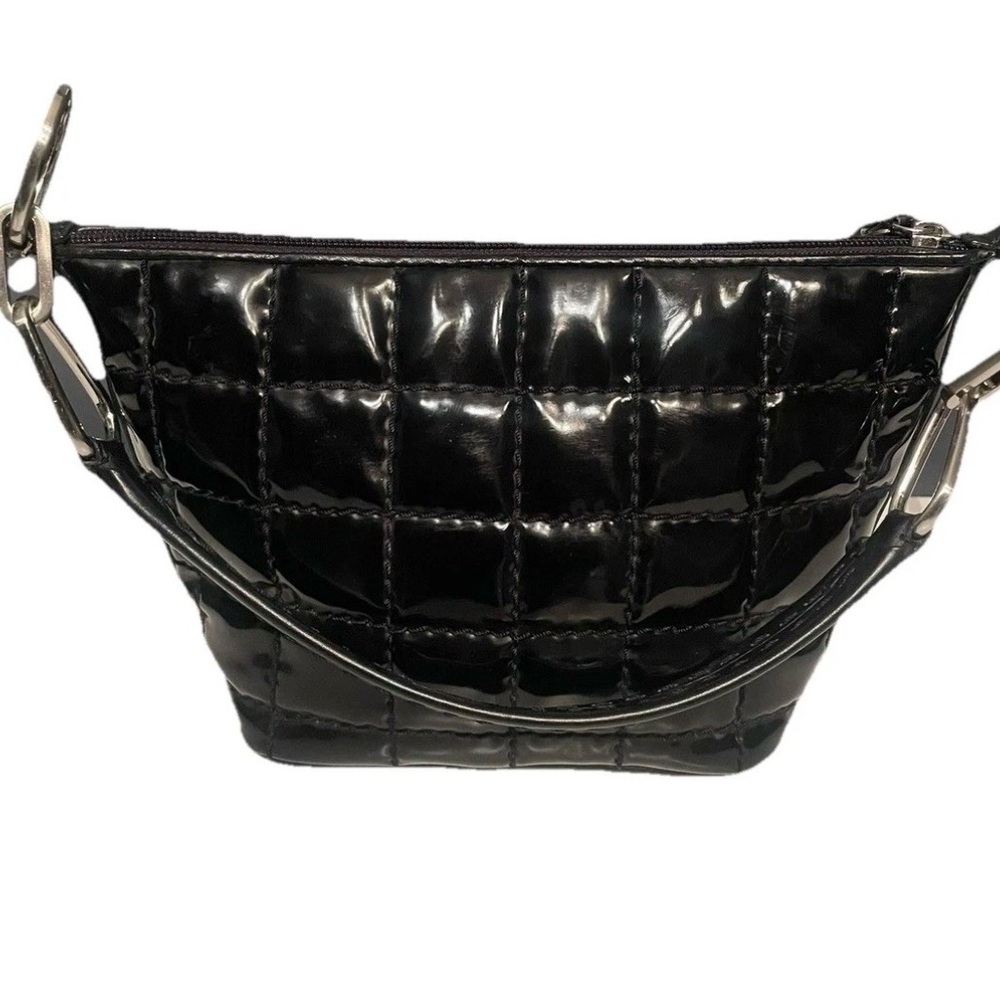 Donald J Pliner Black Quilted Patent Leather Handbag Shoulder Bag Designer Purse